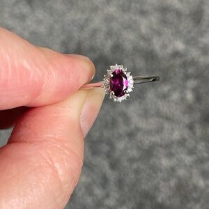 AAA Ember Garnet and Diamond Halo Ring